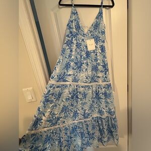Limelush Sky Blue Floral Print Sleeveless Maxi Dress Size M